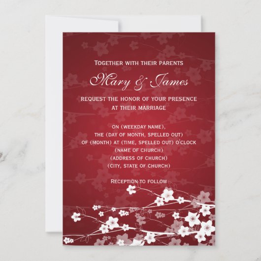 Elegant Bruiloft Kersenbloesem Rood Kaart (Achterkant)