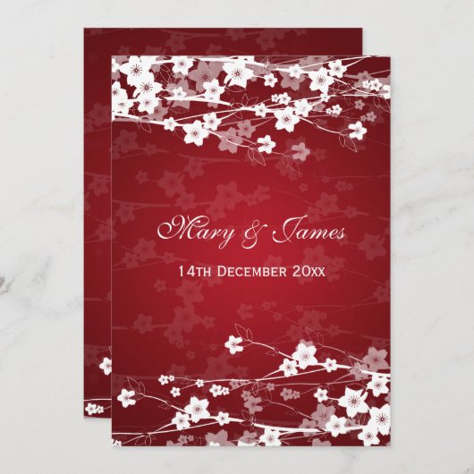 Elegant Bruiloft Kersenbloesem Rood Kaart (Voorkant / Achterkant)