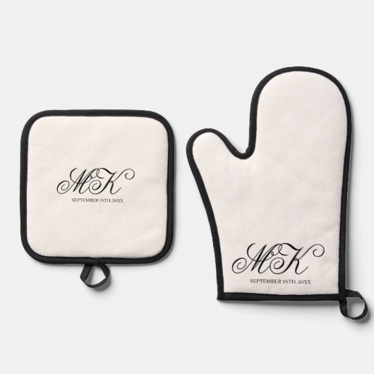 Elegant Bruiloft Koppels Initialen Script Monogram Ovenwant & Pannenlap Set (Voorkant)