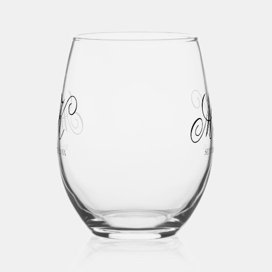 Elegant Bruiloft Koppels Initialen Script Monogram Wijnglas Zonder Voet (Links)