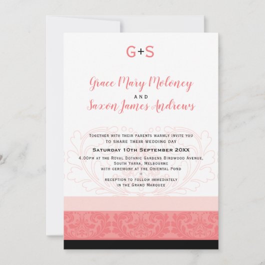 ELEGANT BRUILOFT koraal bloeide details monogram Kaart (Voorkant)