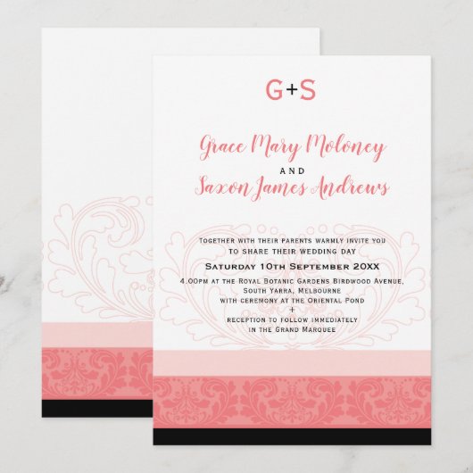 ELEGANT BRUILOFT koraal bloeide details monogram Kaart (Voorkant / Achterkant)