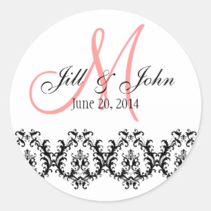 Elegant Bruiloft Koraal Monogram Save the Date Ronde Sticker