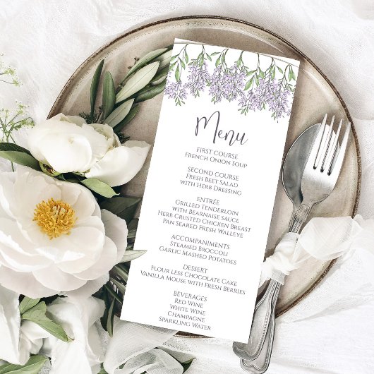 Elegant Bruiloft Lila Bloemen Script Menu