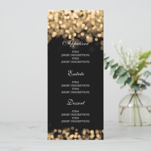 Elegant Bruiloft Menu Gouden Lichten (Staand voorkant)