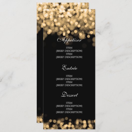 Elegant Bruiloft Menu Gouden Lichten (Voorkant / Achterkant)