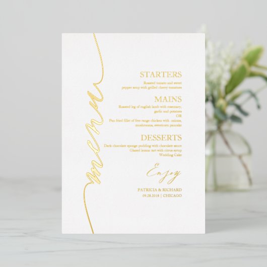 Elegant Bruiloft Menu Kaart Moderne Kalligrafie Fo (Staand Voorkant)