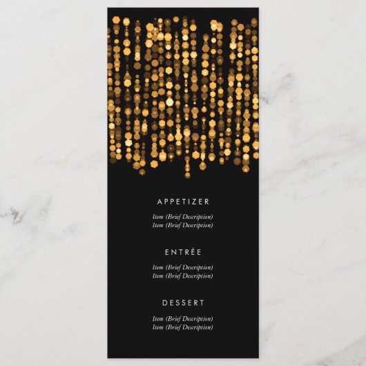 Elegant bruiloft menu Moderne gouden lichten (Voorkant)