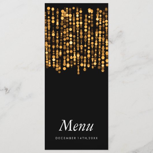 Elegant bruiloft menu Moderne gouden lichten (Achterkant)