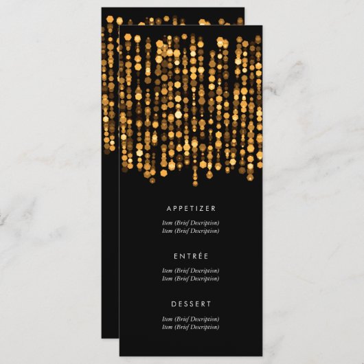 Elegant bruiloft menu Moderne gouden lichten (Voorkant / Achterkant)