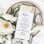 Elegant Bruiloft Menu Wit Bloemen Script