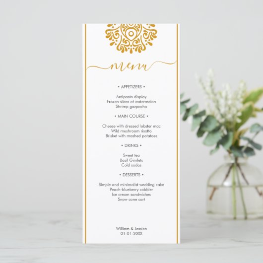 Elegant bruiloft met Floral Arabic Mandala Menu (Staand voorkant)