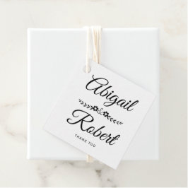 Elegant bruiloft met zwarte en witte bloemen bedankjes labels