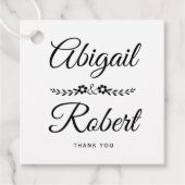 Elegant bruiloft met zwarte en witte bloemen bedankjes labels (Voorkant)