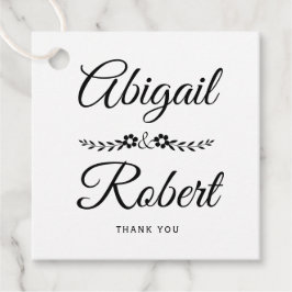 Elegant bruiloft met zwarte en witte bloemen bedankjes labels