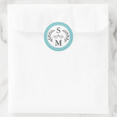 Elegant Bruiloft Modern Monogram Aqua Blauw Favor Ronde Sticker (Tas)