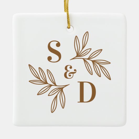 Elegant bruiloft monogram groene bladeren keramisch ornament (Voorkant)