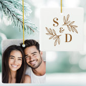 Elegant bruiloft monogram groene bladeren keramisch ornament