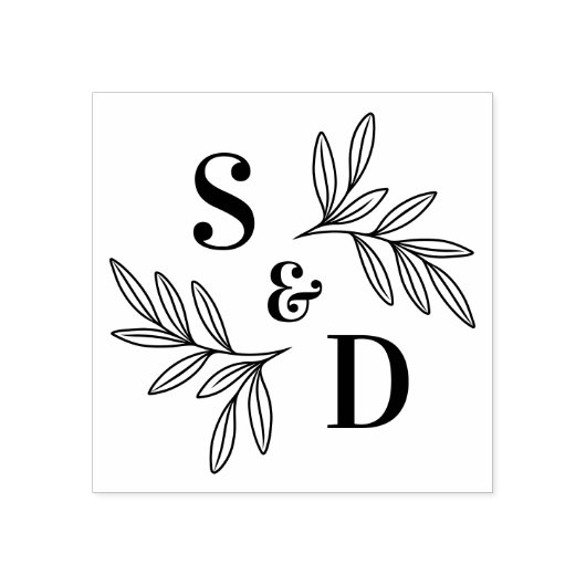 Elegant bruiloft monogram groene bladeren rubberstempel (Afrduk)