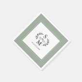 Elegant Bruiloft Monogram Kam Krans Sage Groen Servet (Hoek)