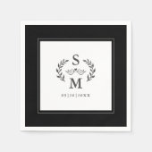 Elegant Bruiloft Monogram Kam Krans Zwart Wit Servet (Voorkant)