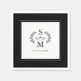 Elegant Bruiloft Monogram Kam Krans Zwart Wit Servet