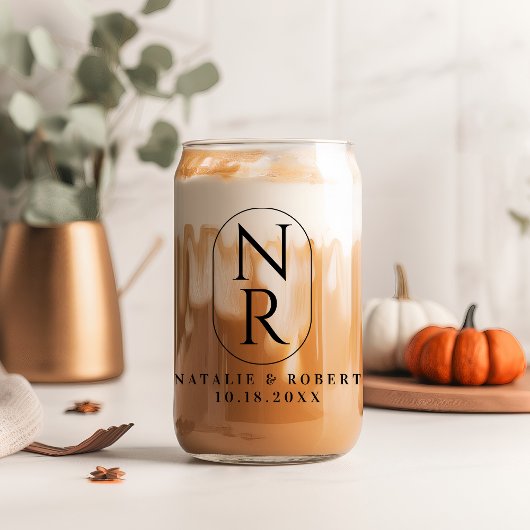 Elegant Bruiloft Monogram Modern Minimalistisch Ko Blikvorm Glas