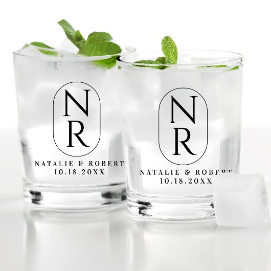Elegant Bruiloft Monogram Modern Minimalistisch Ko Whisky Glas