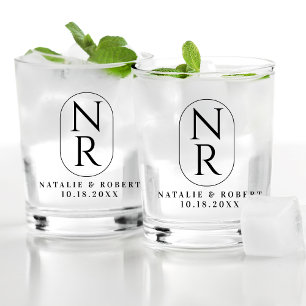 Elegant Bruiloft Monogram Modern Minimalistisch Ko Whisky Glas