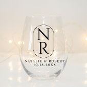 Elegant Bruiloft Monogram Modern Minimalistisch Ko Wijnglas Zonder Voet