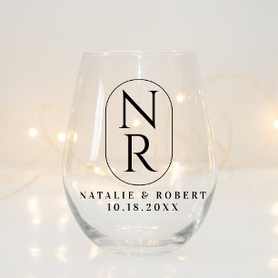 Elegant Bruiloft Monogram Modern Minimalistisch Ko Wijnglas Zonder Voet
