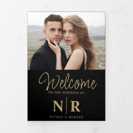 Elegant Bruiloft Monogram Tri-Fold Bruiloft Progra Drieluik Wenskaart