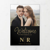 Elegant Bruiloft Monogram Tri-Fold Bruiloft Progra Drieluik Wenskaart (Cover)