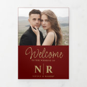 Elegant Bruiloft Monogram Tri-Fold Bruiloft Progra Drieluik Wenskaart (Cover)