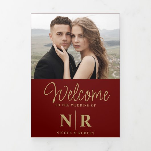 Elegant Bruiloft Monogram Tri-Fold Bruiloft Progra Drieluik Wenskaart (Cover)