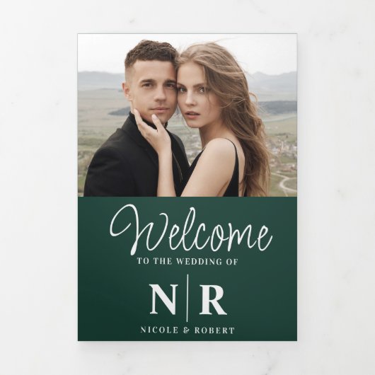 Elegant Bruiloft Monogram Tri-Fold Bruiloft Progra Drieluik Wenskaart (Cover)