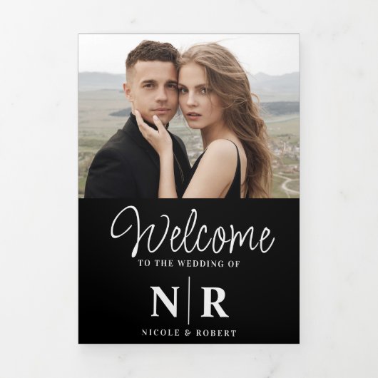 Elegant Bruiloft Monogram Tri-Fold Bruiloft Progra Drieluik Wenskaart (Cover)