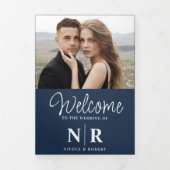 Elegant Bruiloft Monogram Tri-Fold Bruiloft Progra Drieluik Wenskaart (Cover)