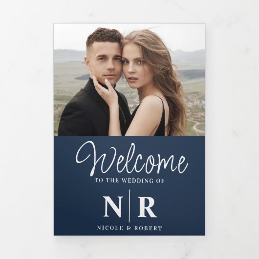 Elegant Bruiloft Monogram Tri-Fold Bruiloft Progra Drieluik Wenskaart (Cover)