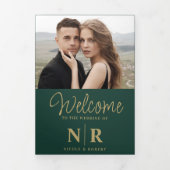 Elegant Bruiloft Monogram Tri-Fold Bruiloft Progra Drieluik Wenskaart (Cover)