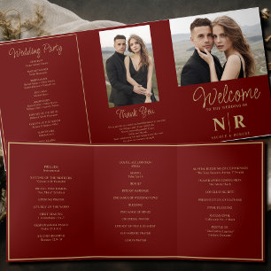 Elegant Bruiloft Monogram Tri-Fold Bruiloft Progra Drieluik Wenskaart