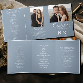 Elegant Bruiloft Monogram Tri-Fold Bruiloft Progra Drieluik Wenskaart