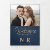 Elegant Bruiloft Monogram Tri-Fold Bruiloft Progra Drieluik Wenskaart (Cover)