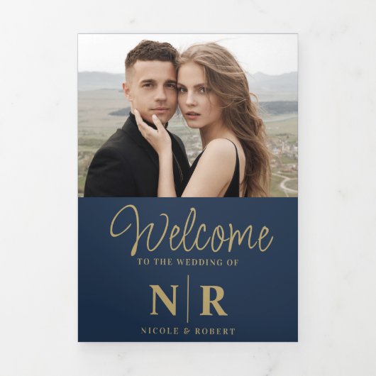 Elegant Bruiloft Monogram Tri-Fold Bruiloft Progra Drieluik Wenskaart (Cover)