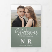 Elegant Bruiloft Monogram Tri-Fold Bruiloft Progra Drieluik Wenskaart (Cover)