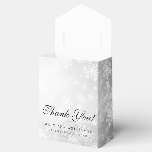 Elegant Bruiloft Monogram Zilveren Winter Wonderla Bedankdoosjes (Geopend)