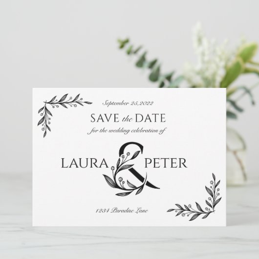 Elegant bruiloft monogrammen met florale ampersand kaart (Staand voorkant)