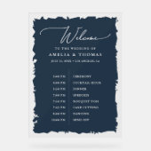 Elegant Bruiloft Navy Blue Welkom en Tijdlijn Acryl Bord (Voorkant)