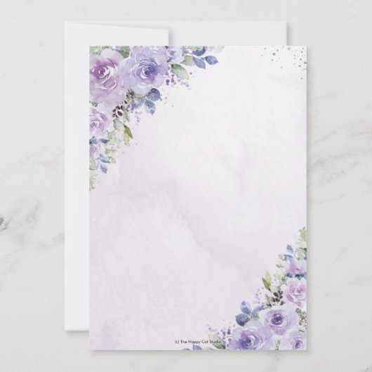 Elegant Bruiloft Paarse Lila Bloemen Zilveren Ring Kaart (Achterkant)