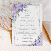 Elegant Bruiloft Paarse Lila Bloemen Zilveren Ring Kaart